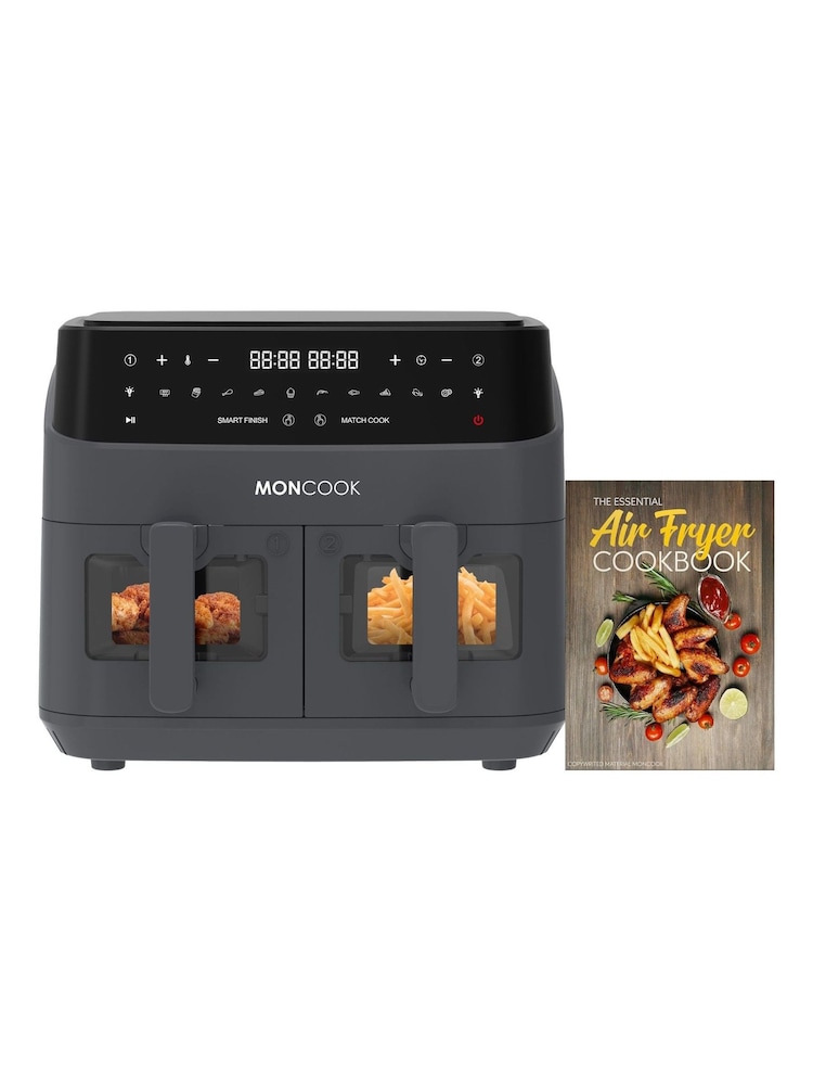 MONCOOK Grey 9L Glass Front Dual Air Fryer with 50 Receipe Cook Book - Image 1 of 7