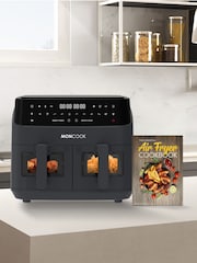 MONCOOK Grey 9L Glass Front Dual Air Fryer with 50 Receipe Cook Book - Image 2 of 7
