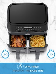 MONCOOK Grey 9L Glass Front Dual Air Fryer with 50 Receipe Cook Book - Image 3 of 7