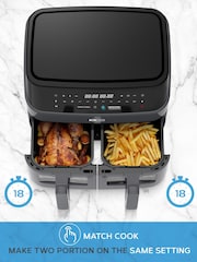 MONCOOK Grey 9L Glass Front Dual Air Fryer with 50 Receipe Cook Book - Image 4 of 7