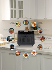 MONCOOK Grey 9L Glass Front Dual Air Fryer with 50 Receipe Cook Book - Image 6 of 7