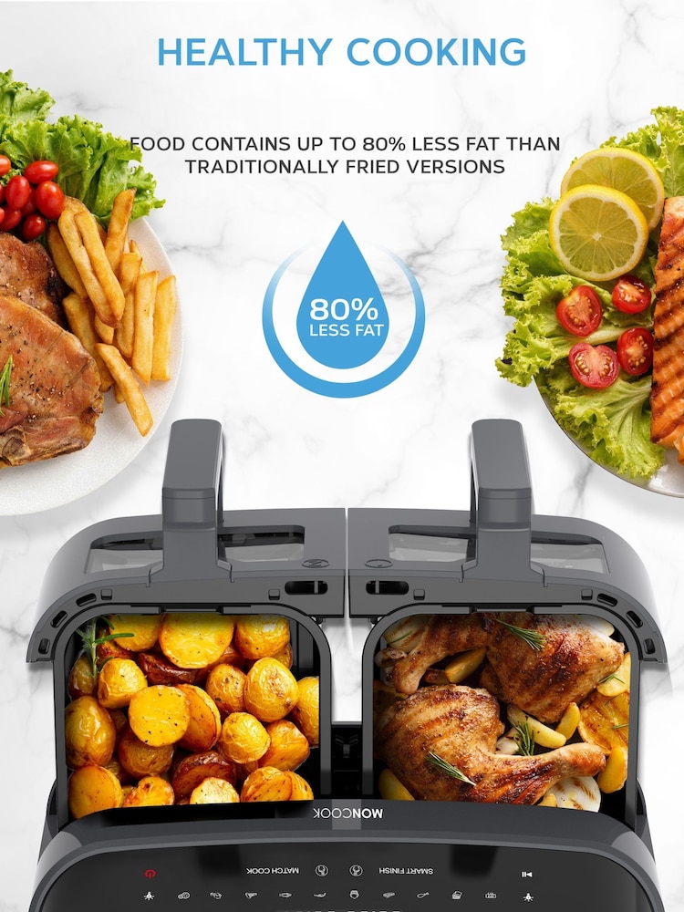 MONCOOK Grey 9L Glass Front Dual Air Fryer with 50 Receipe Cook Book - Image 7 of 7