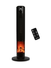 MONHOUSE Black Oscillating Tower Fan Heater with Fireplace - Image 1 of 7