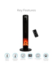 MONHOUSE Black Oscillating Tower Fan Heater with Fireplace - Image 2 of 7