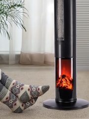MONHOUSE Black Oscillating Tower Fan Heater with Fireplace - Image 4 of 7