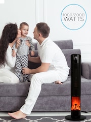 MONHOUSE Black Oscillating Tower Fan Heater with Fireplace - Image 5 of 7