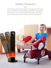 MONHOUSE Black Oscillating Tower Fan Heater with Fireplace - Image 6 of 7