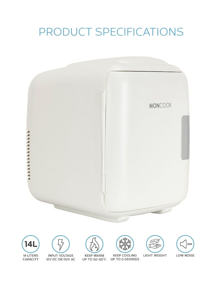 MONCOOK White Mono Glass Door Mini Fridge Cooling and Warming Functio 14L - Image 2 of 7