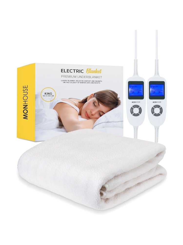 MONHOUSE Beige Premium Queen Soft Fleece Fitted Heated Mattress Cover - Image 1 of 7