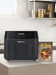 MONCOOK Grey 9L Dual Air Fryer Oil Free Cooking with 50 Receipe Book - Image 2 of 7