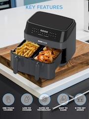 MONCOOK Grey 9L Dual Air Fryer Oil Free Cooking with 50 Receipe Book - Image 5 of 7