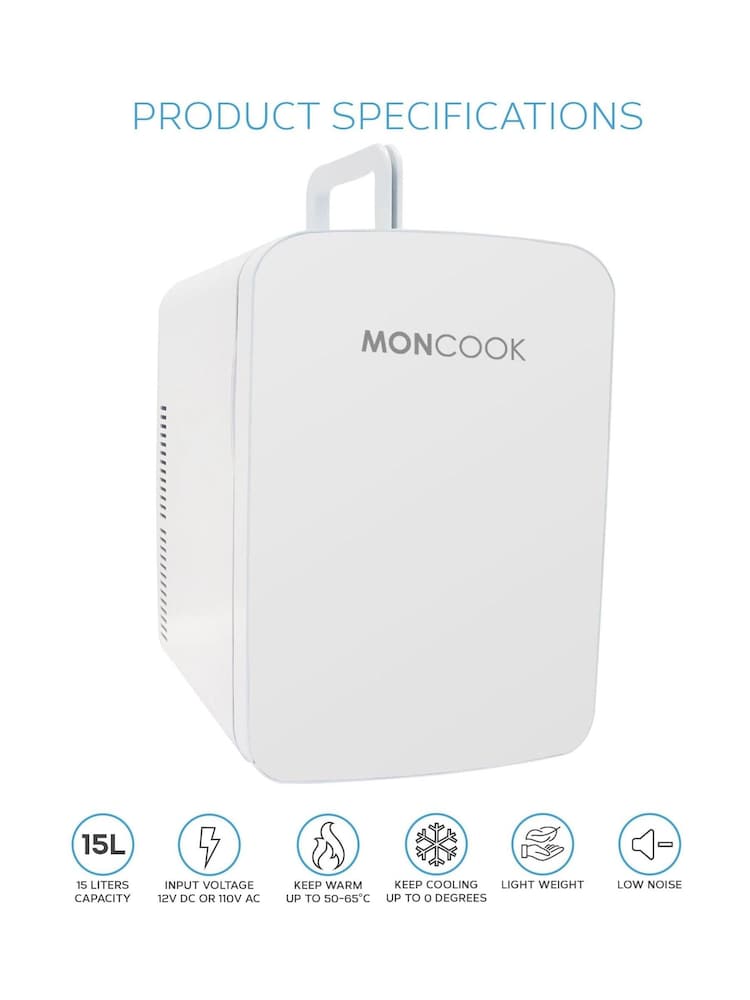 MONCOOK White Glass Door Mini Fridge Cooling and Warming Functio 15L - Image 1 of 7