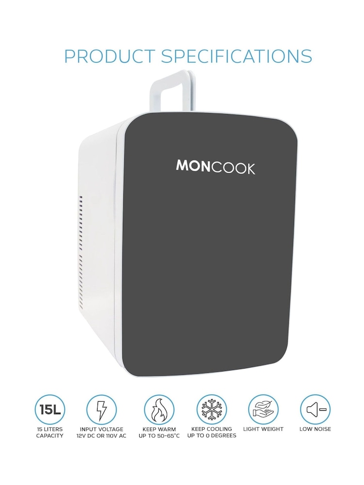 MONCOOK Grey Glass Door Mini Fridge Cooling and Warming Functio 15L - Image 1 of 7