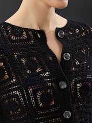 Black Smart Square Crochet Button Up Jacket - Image 2 of 7