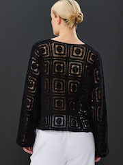 Black Smart Square Crochet Button Up Jacket - Image 3 of 7