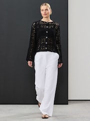 Black Smart Square Crochet Button Up Jacket - Image 4 of 7