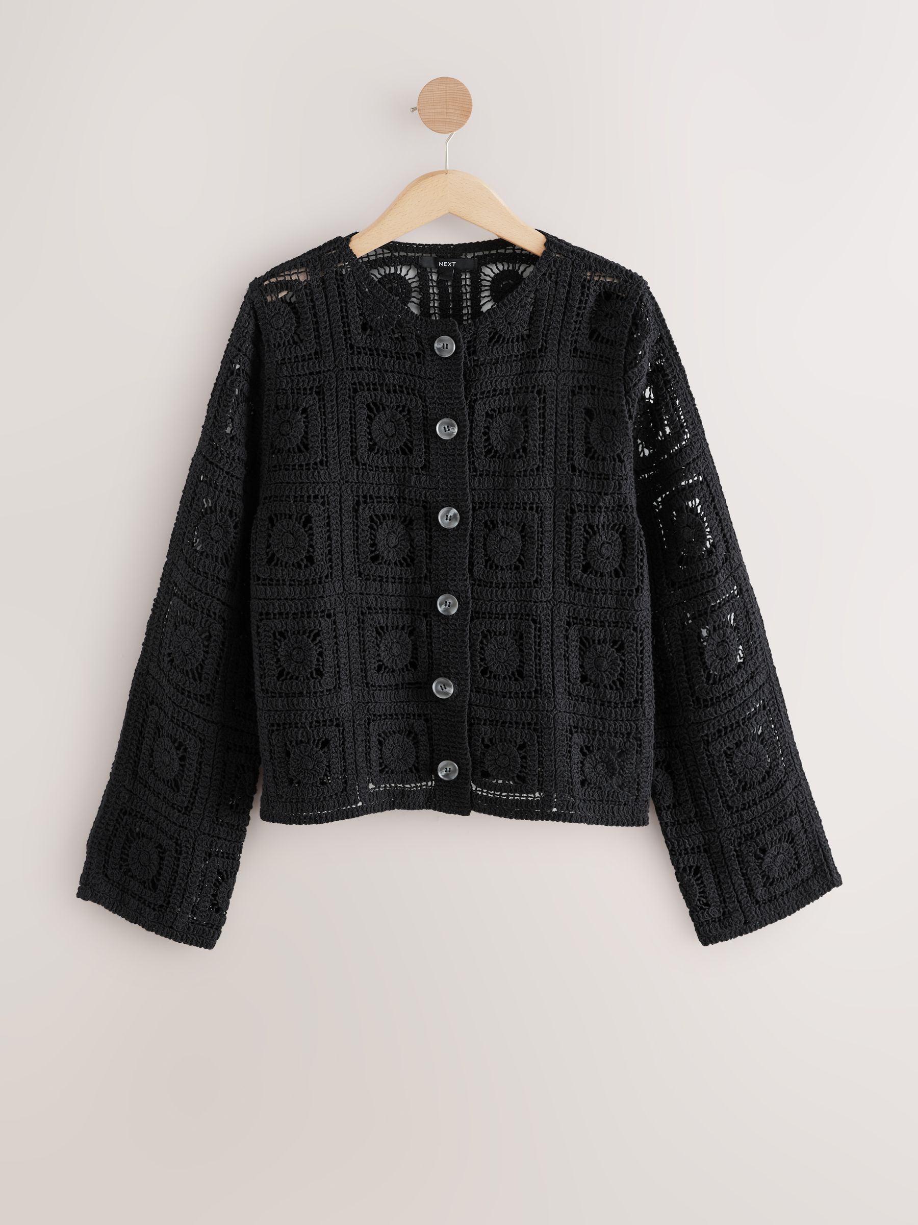 Buy Black Smart Square Crochet Button Up Jacket from Next Romania