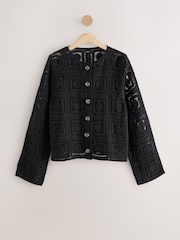 Black Smart Square Crochet Button Up Jacket - Image 5 of 7
