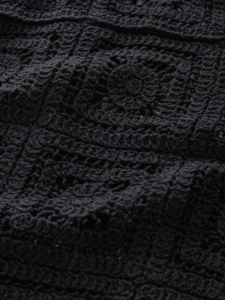 Black Smart Square Crochet Button Up Jacket - Image 7 of 7