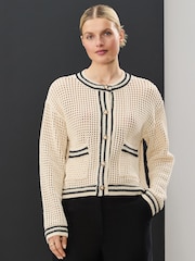 White Ecru 100% Cotton Mesh Smart Crochet Jacket - Image 2 of 8
