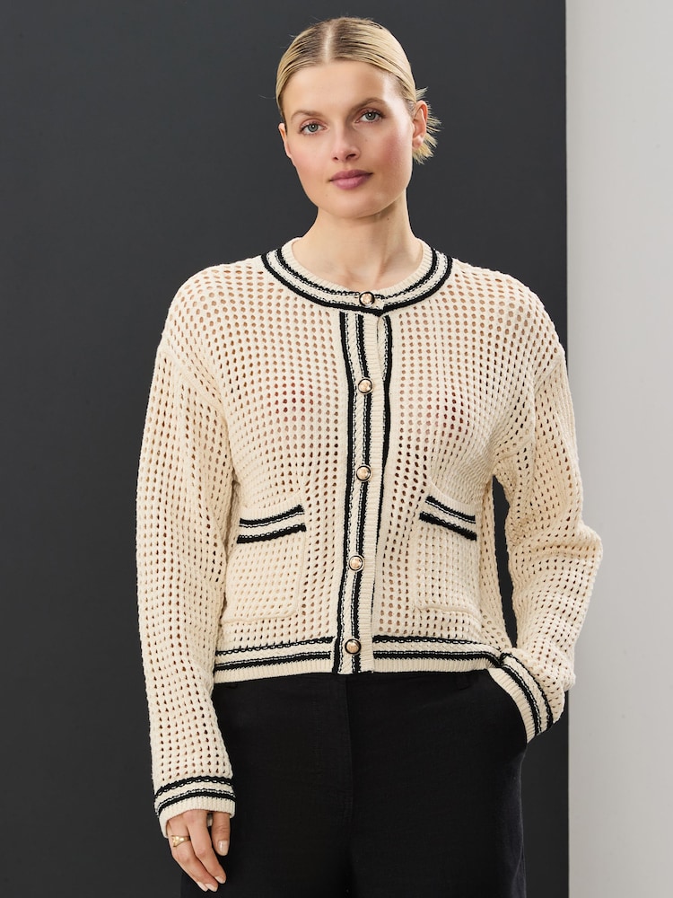 White Ecru 100% Cotton Mesh Smart Crochet Jacket - Image 2 of 8