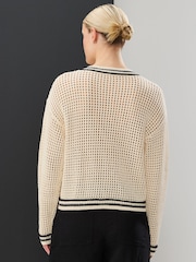 White Ecru 100% Cotton Mesh Smart Crochet Jacket - Image 3 of 8