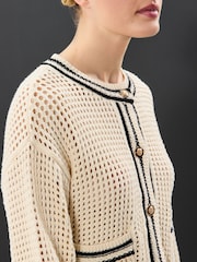 White Ecru 100% Cotton Mesh Smart Crochet Jacket - Image 4 of 8