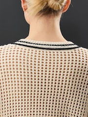 White Ecru 100% Cotton Mesh Smart Crochet Jacket - Image 5 of 8
