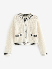White Ecru 100% Cotton Mesh Smart Crochet Jacket - Image 6 of 8