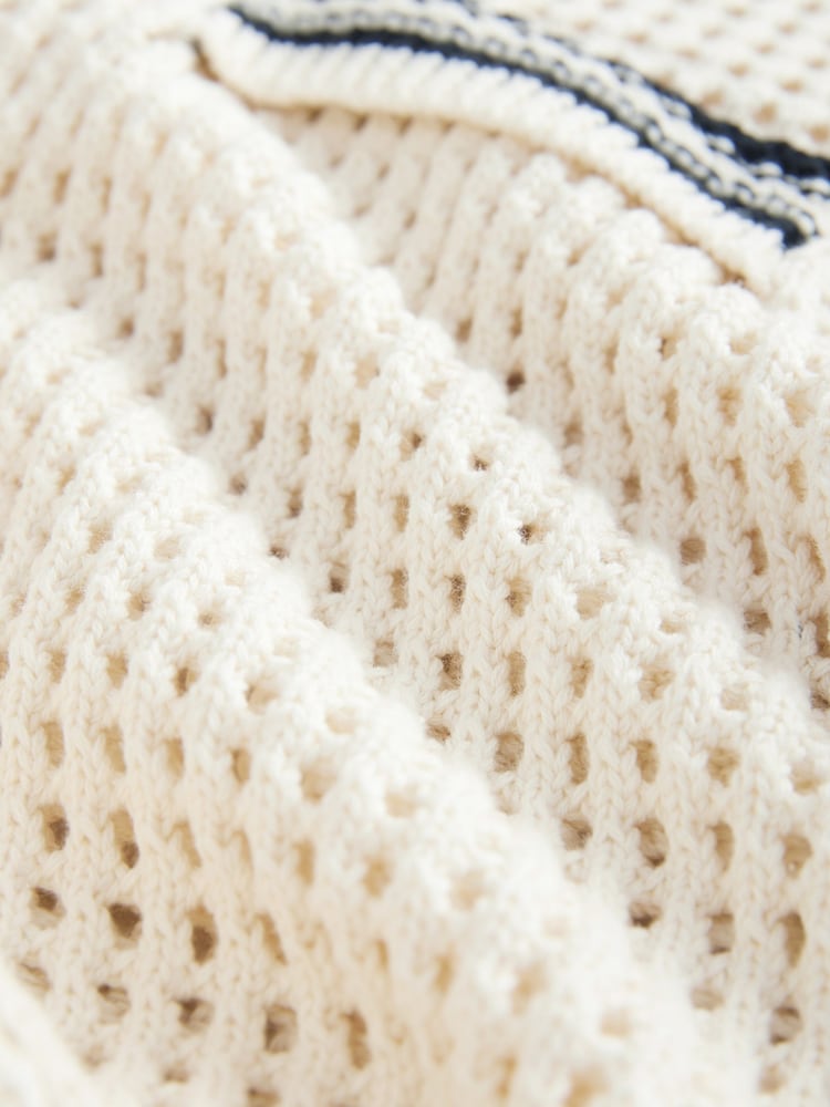 White Ecru 100% Cotton Mesh Smart Crochet Jacket - Image 8 of 8