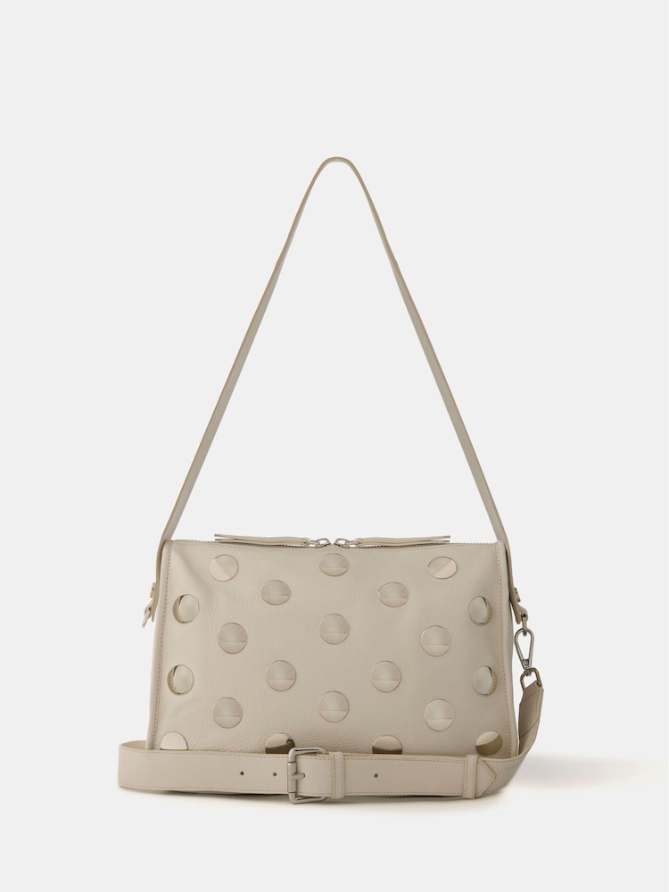 Mint Velvet Cream Leather Studded 100% Cotton Bag - Image 1 of 2