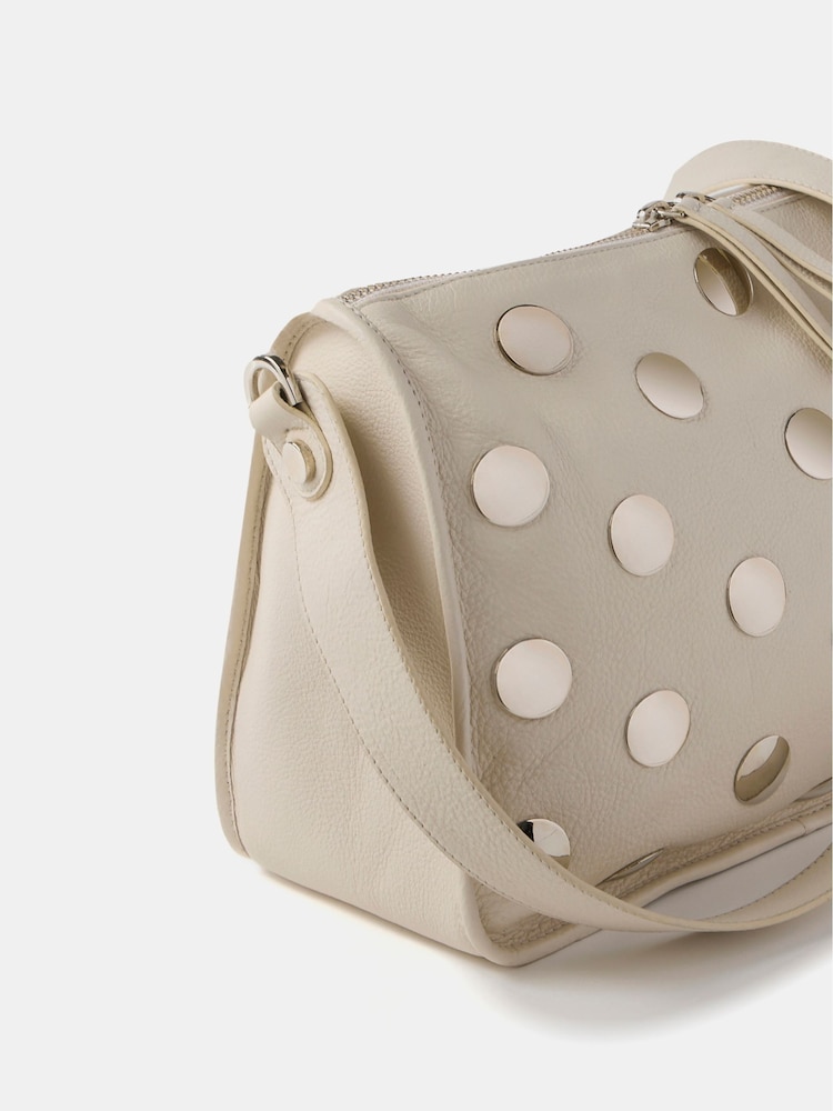 Mint Velvet Cream Leather Studded 100% Cotton Bag - Image 2 of 2
