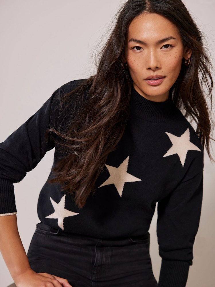 Mint Velvet Black Contrast Star Jumper - Image 2 of 4