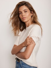 Mint Velvet White Wool Blend Knit T-Shirt - Image 1 of 4