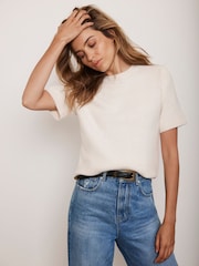 Mint Velvet White Wool Blend Knit T-Shirt - Image 2 of 4
