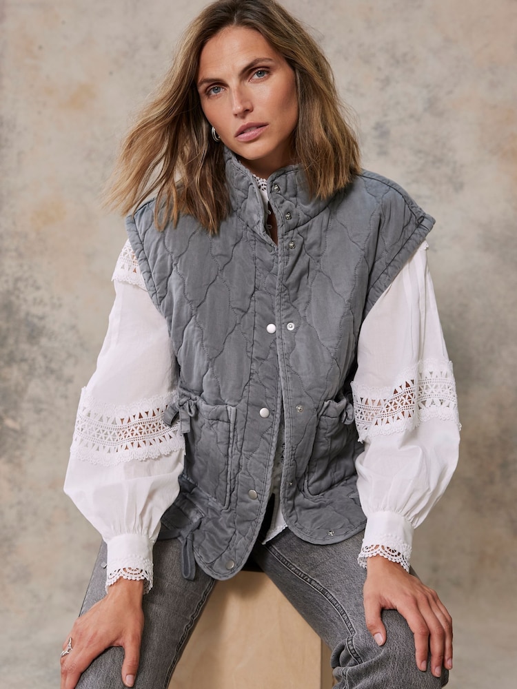 Mint Velvet Grey Wash Quilted Gilet - Image 1 of 4 Mint Velvet Grey Wash Quilted Gilet - Image 1 of 4