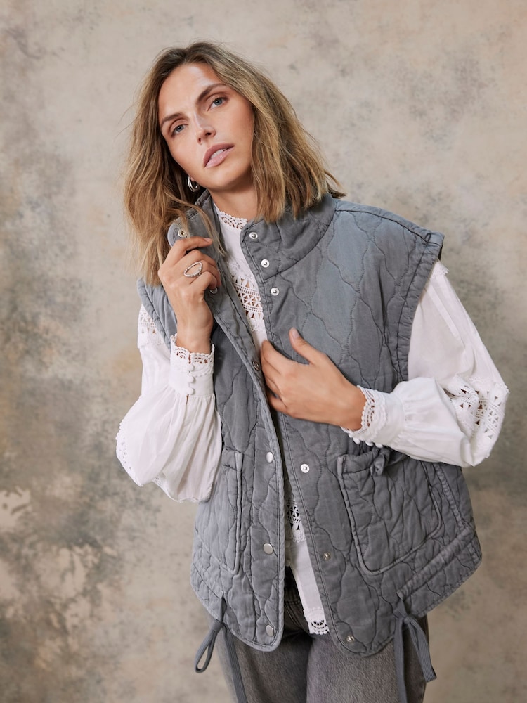 Mint Velvet Grey Wash Quilted Gilet - Image 2 of 4 Mint Velvet Grey Wash Quilted Gilet - Image 2 of 4