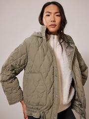 Mint Velvet Green Quilted Hooded Jacket - Image 1 of 4