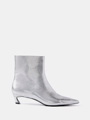 Mint Velvet Silver Leather Ankle Boots - Image 1 of 2