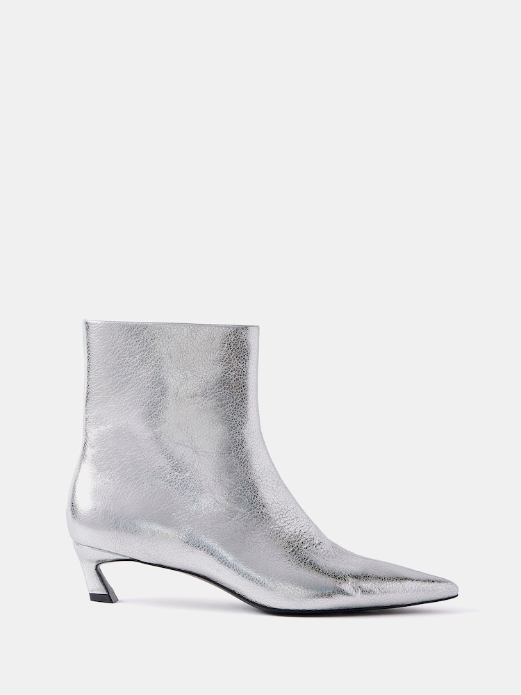 Mint Velvet Silver Leather Ankle Boots - Image 1 of 2 Mint Velvet Silver Leather Ankle Boots - Image 1 of 2