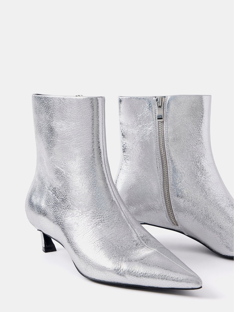 Mint Velvet Silver Leather Ankle Boots - Image 2 of 2