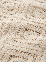 White Ecru Smart Square Crochet Button Up Jacket - Image 7 of 7