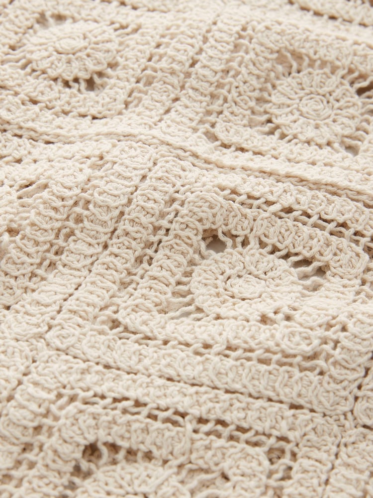 White Ecru Smart Square Crochet Button Up Jacket - Image 7 of 7