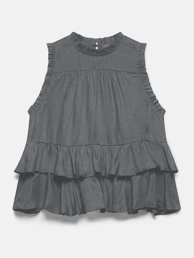 Mint Velvet Grey Sleeveless Ruffle Detail Top - Image 2 of 3 Mint Velvet Grey Sleeveless Ruffle Detail Top - Image 2 of 3