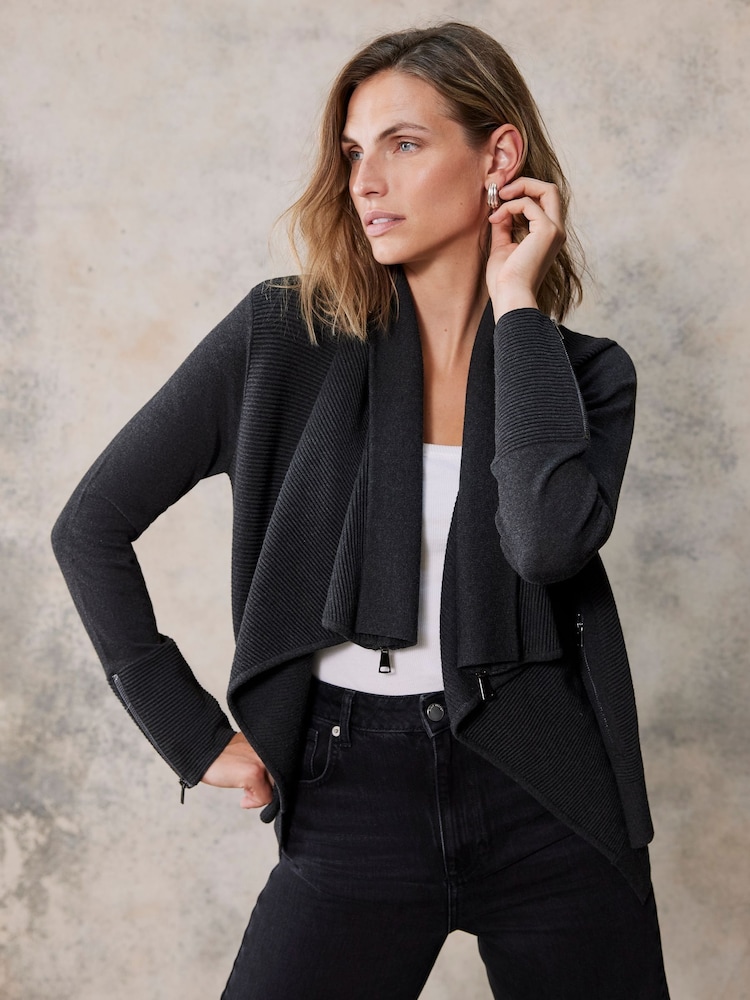 Mint Velvet Black Waterfall Zip Sleeve Cardigan - Image 1 of 1