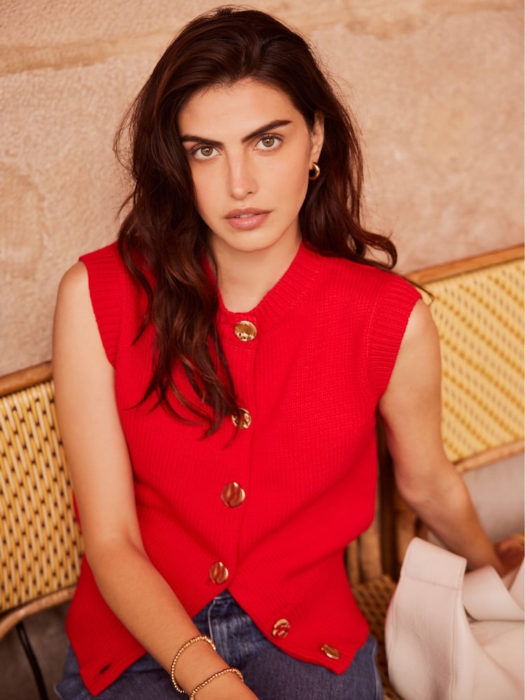 Mint Velvet Red Cotton Waistcoat - Image 2 of 4