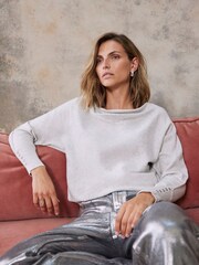 Mint Velvet Grey Cowl Neck Button Up Jumper - Image 1 of 4