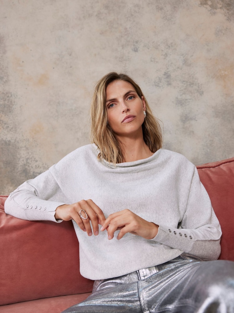 Mint Velvet Grey Cowl Neck Button Up Jumper - Image 2 of 4
