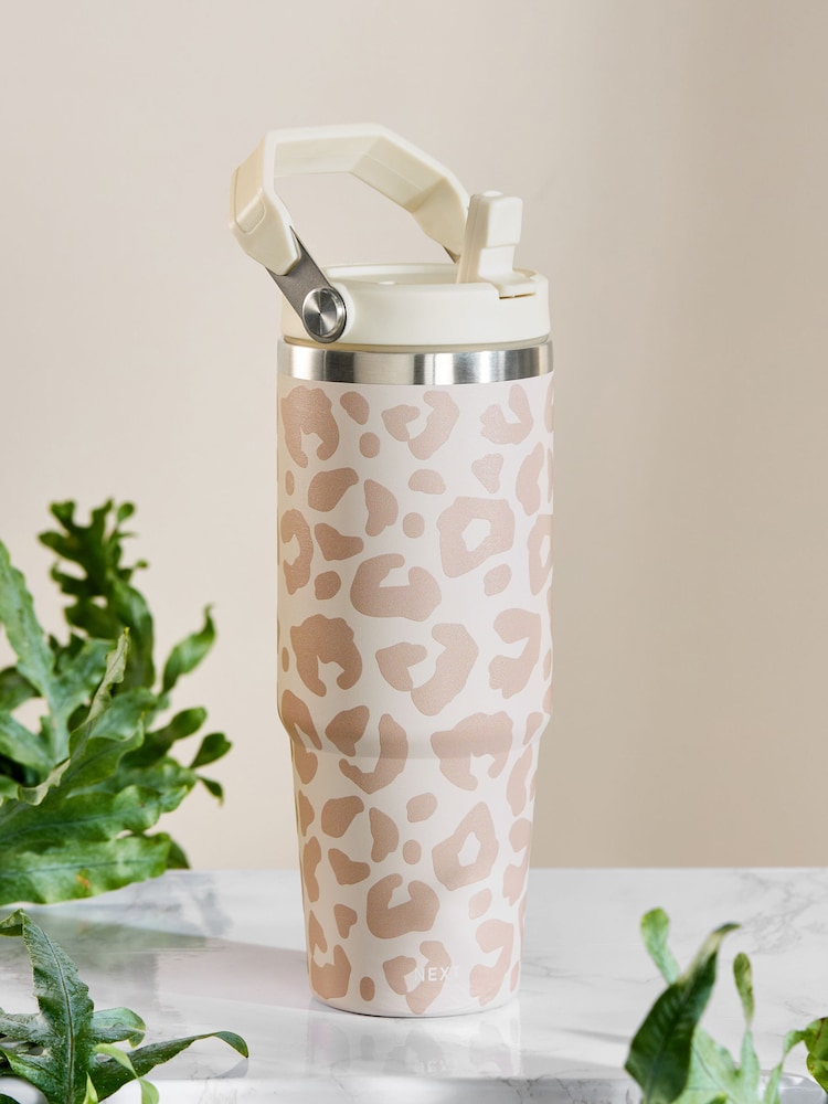 Cream Leopard Print Water Bottle - Image 1 of 4