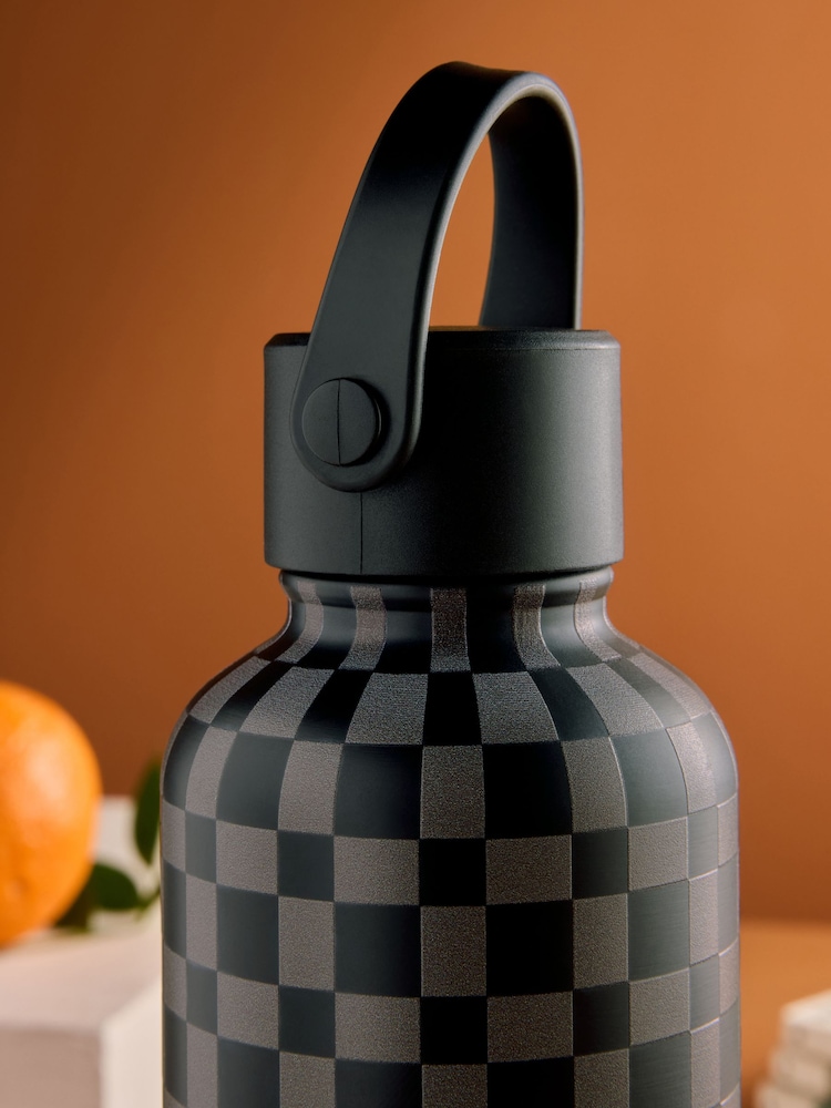 Black/Grey 500ml Stainless Steel Chequer Board Water Bottle - Image 2 of 2